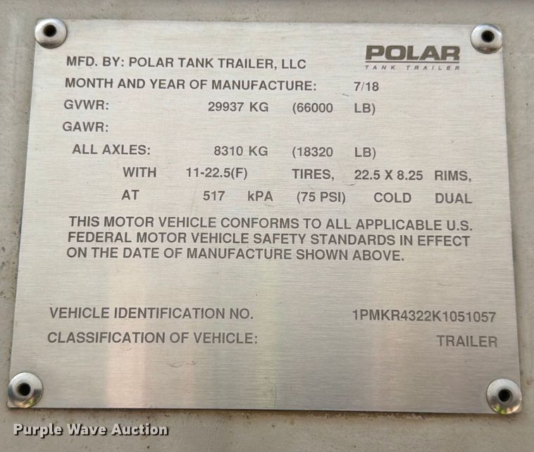 image for item YA2552 2019 Polar tank trailer