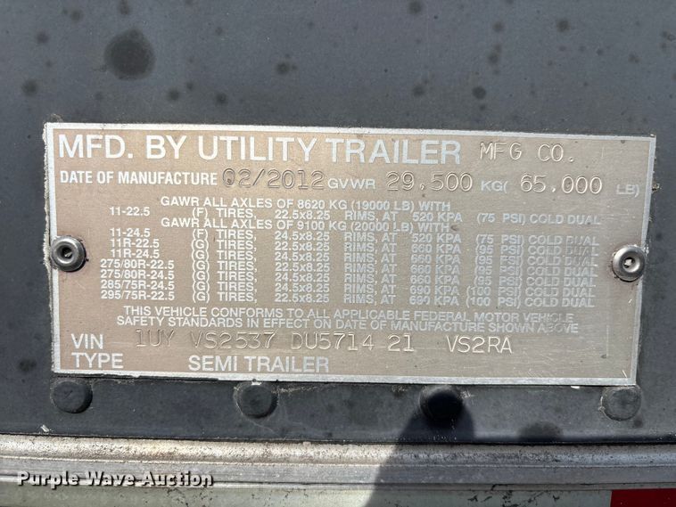 image for item YA2999 2013 Utility VS2RA refrigerated van trailer