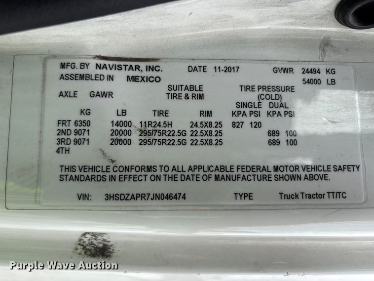 image for item YA6151 2018 International LT625 semi truck