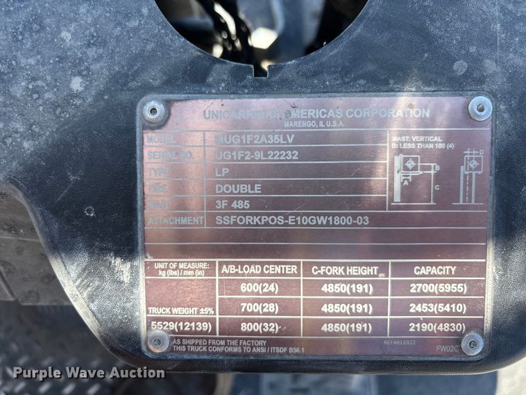 image for item DU6265 2018 UniCarriers PF70 forklift