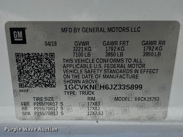 image for item DU6271 2018 Chevrolet Silverado 1500 Crew Cab pickup truck