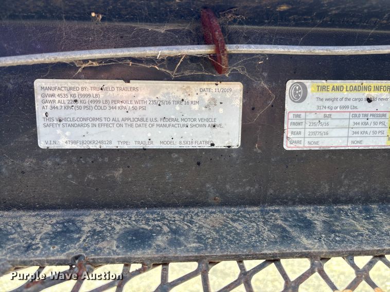 image for item DW1300 2019 Tru-Weld tilt deck equipment trailer