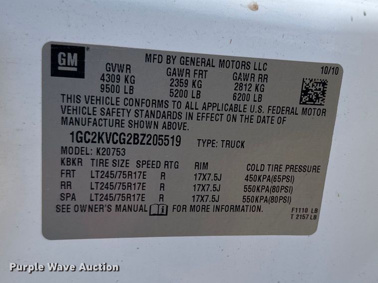 image for item EA2366 2011 Chevrolet Silverado 2500HD Ext. Cab pickup truck
