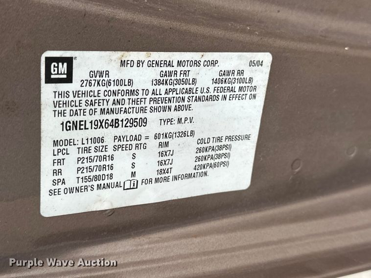 image for item EA4876 2004 Chevrolet Astro Van van