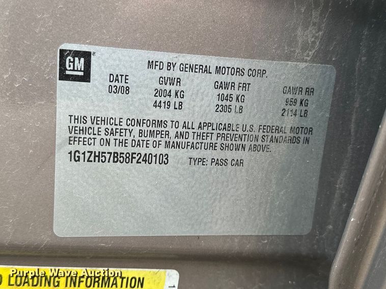 image for item EA4877 2008 Chevrolet Malibu 
