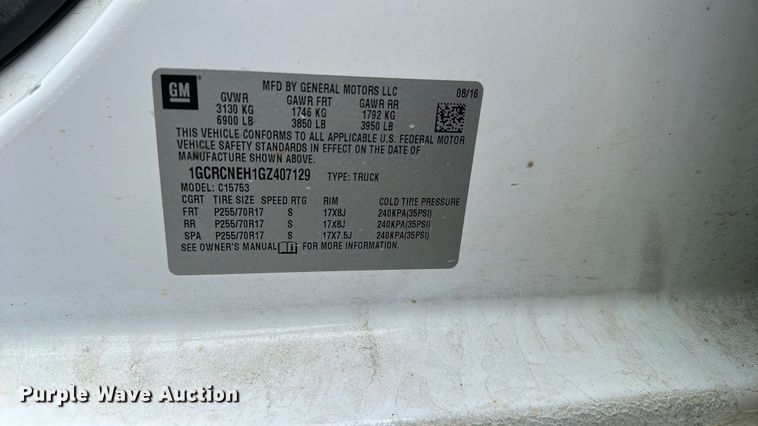 image for item EA4901 2016 Chevrolet Silverado 1500 Ext. Cab pickup truck