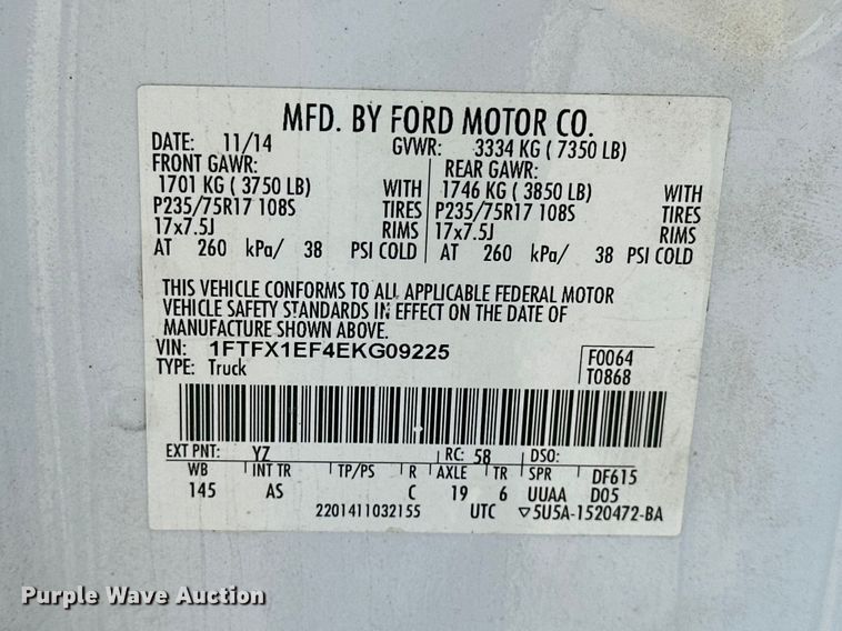 image for item EA4908 2014 Ford F150 Ext. Cab pickup truck