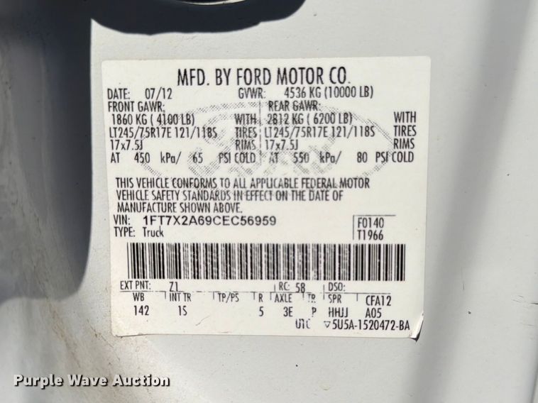 image for item EA4913 2012 Ford F250 Super Duty Ext. Cab pickup truck