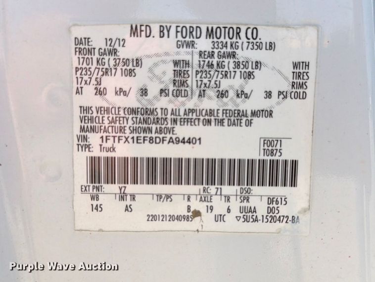 image for item EA4915 2013 Ford F150 Ext. Cab pickup truck