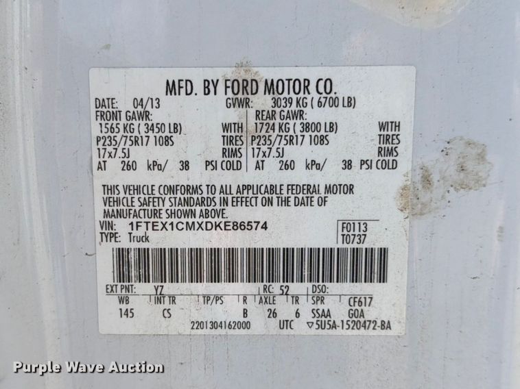 image for item EA4916 2013 Ford F150 Ext. Cab pickup truck