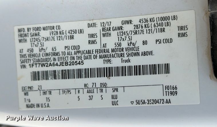 image for item ED5037 2018 Ford F250 Super Duty XL Crew Cab pickup truck