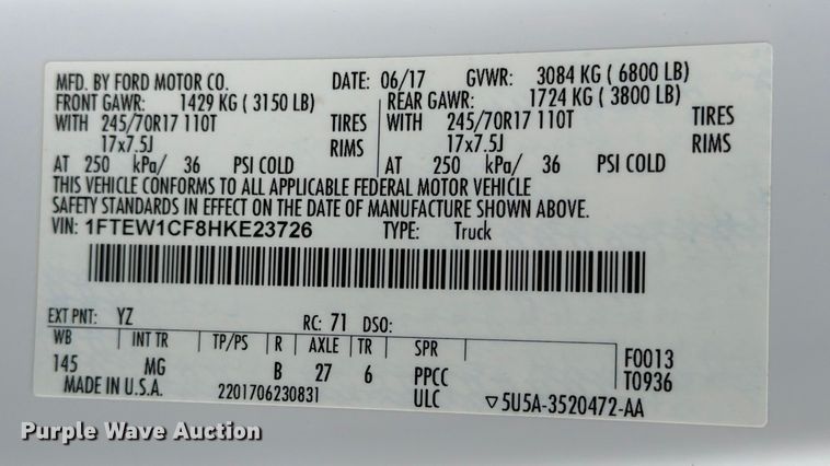 image for item ED5038 2017 Ford F150 XLT SuperCrew pickup truck