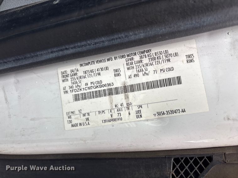 image for item EF1158 2016 Ford Transit 150 van
