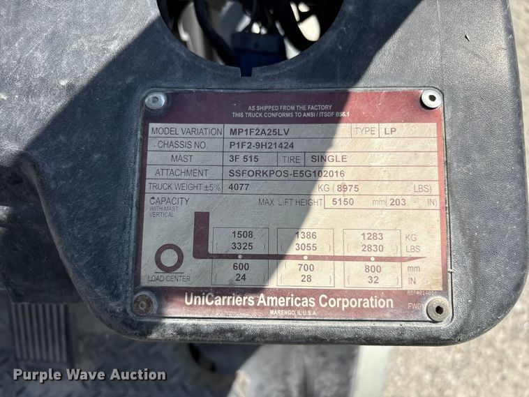 image for item EF1166 2016 UniCarriers PF50 forklift