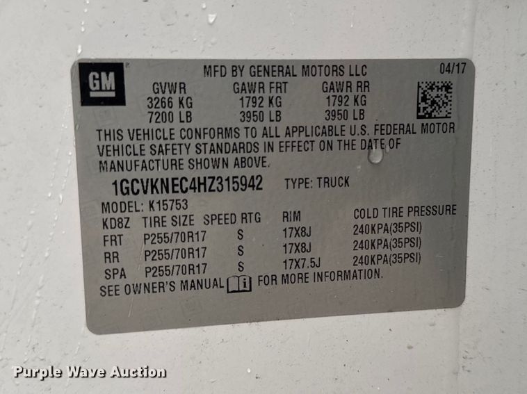image for item EF2473 2017 Chevrolet Silverado 1500 Ext. Cab pickup truck