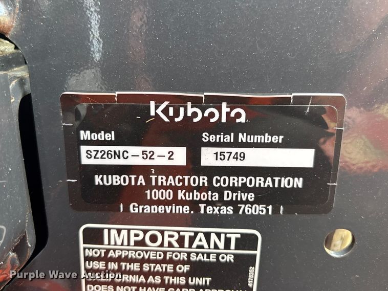 image for item EM0098 2024 Kubota SZ26NC- 52-2 ZTR lawn mower