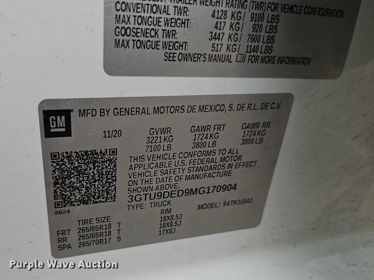 image for item EO7361 2021 GMC Sierra 1500 Crew Cab pickup truck