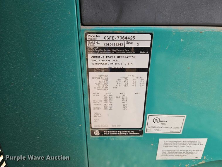 image for item EO7369 Cummins Power GGFE-7064425 generator