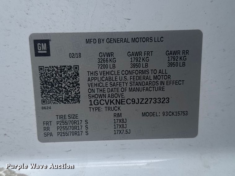 image for item ER0484 2018 Chevrolet Silverado 1500 Ext. Cab pickup truck