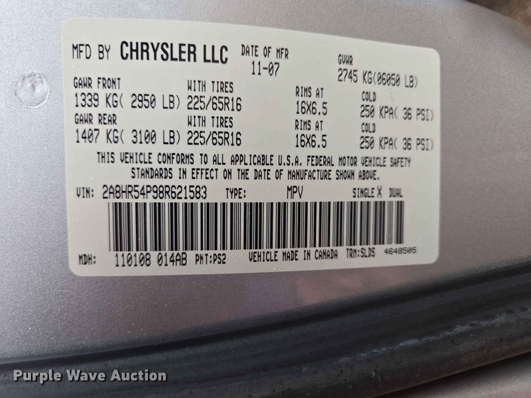 image for item ER1629 2008 Chrysler Town And Country van