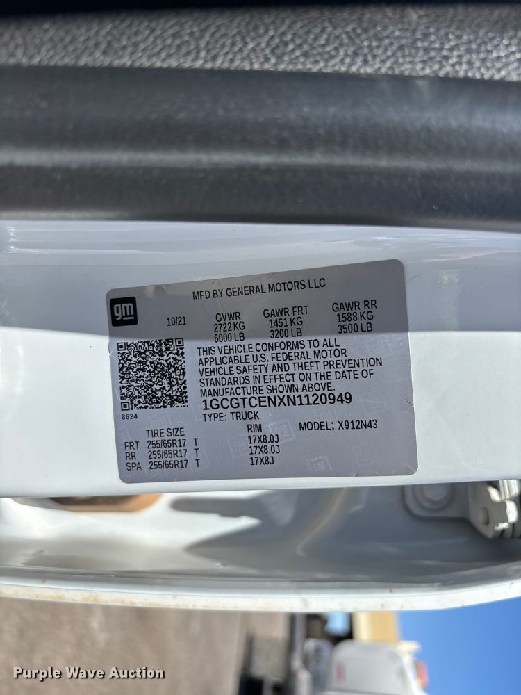 image for item ER7597 2022 Chevrolet Colorado  pickup truck