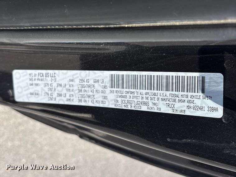 image for item ET2090 2018 RAM 1500 pickup truck