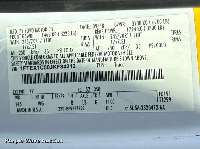 image for item ET6114 2018 Ford F150 XL Ext. Cab pickup truck