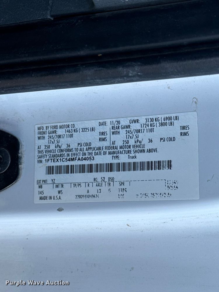 image for item ET6115 2021 Ford F150 XL Ext. Cab pickup truck