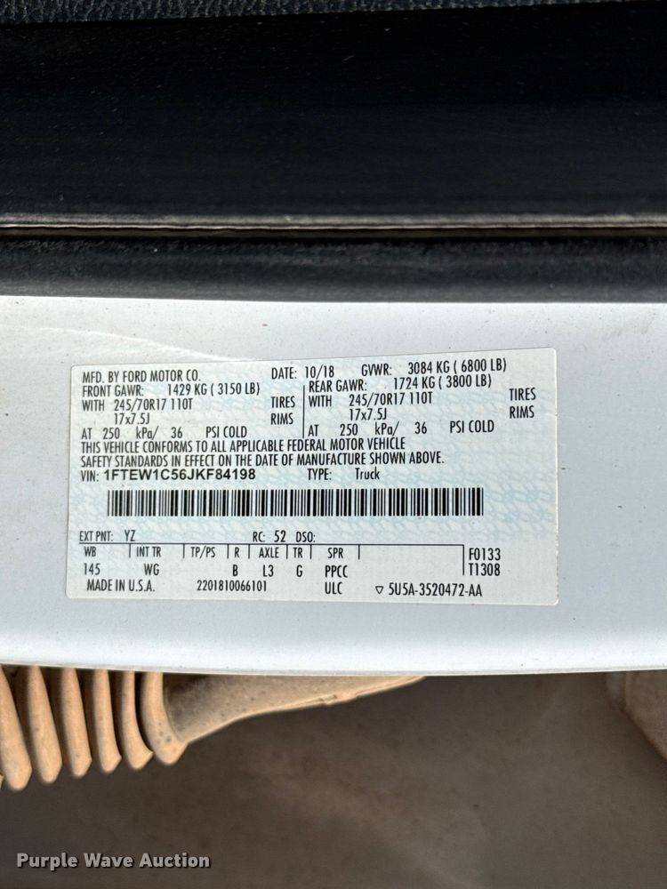 image for item ET6121 2018 Ford F150 XL Crew Cab pickup truck