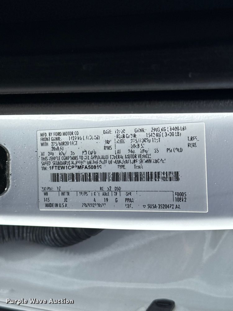 image for item ET6126 2021 Ford F150 STX Crew Cab pickup truck