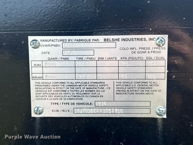 image for item ET6168 2024 Belshe WB14 utility trailer