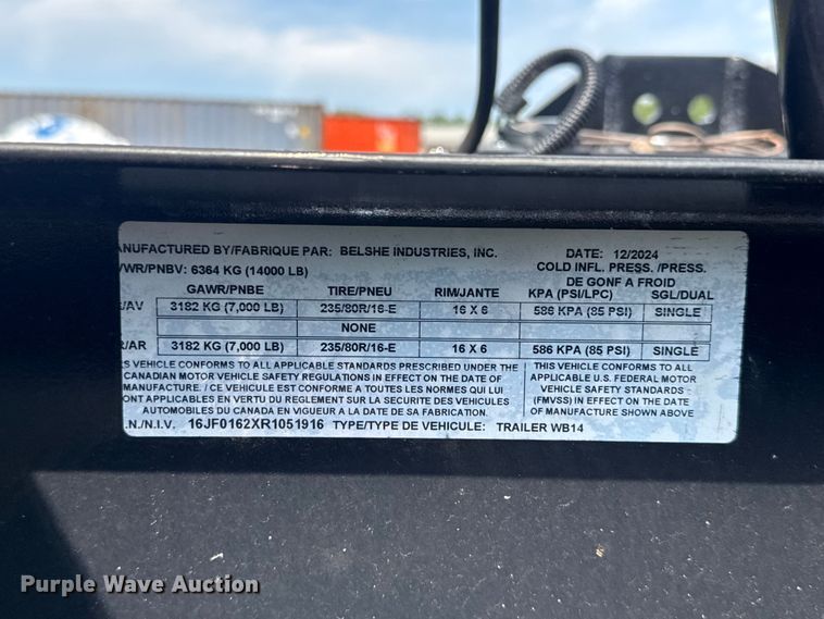image for item ET6168 2024 Belshe WB14 utility trailer