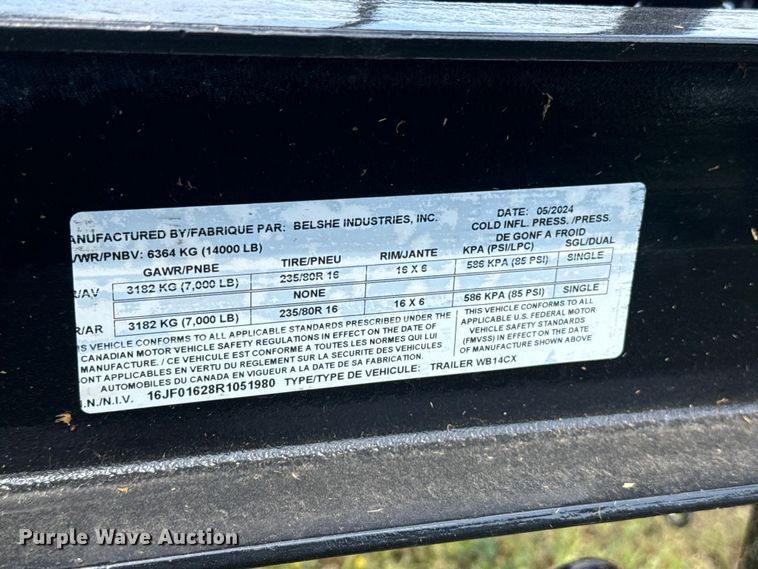 image for item ET6169 2024 Belshe WB14CX equipment trailer