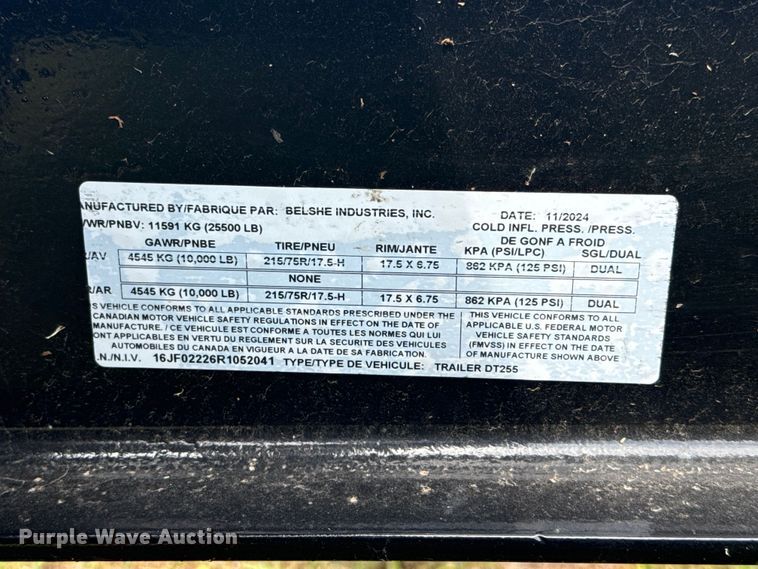 image for item ET6172 2024 Belshe DT255 equipment trailer