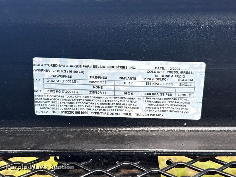 image for item ET6173 2024 Belshe WB14CX equipment trailer