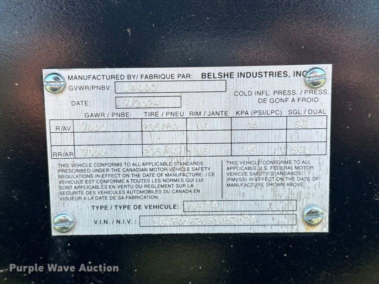 image for item ET6175 2024 Belshe WB14 equipment trailer