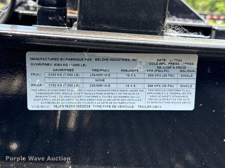 image for item ET6175 2024 Belshe WB14 equipment trailer