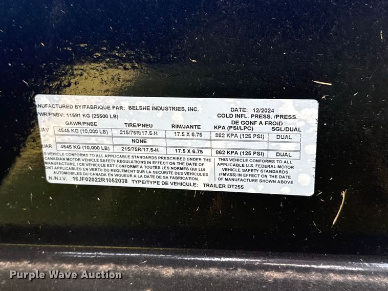 image for item ET6176 2024 Belshe DT255 equipment trailer