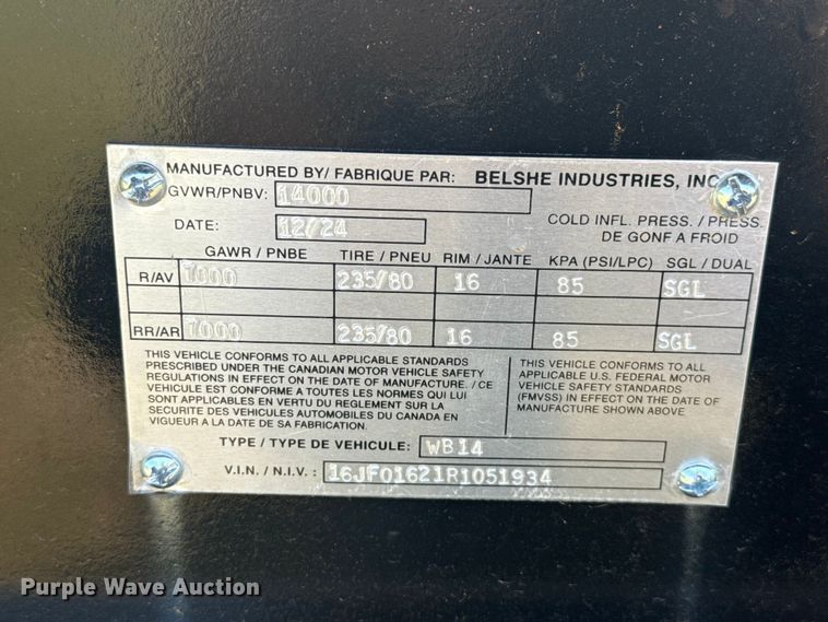 image for item ET6177 2024 Belshe WB14 utility trailer
