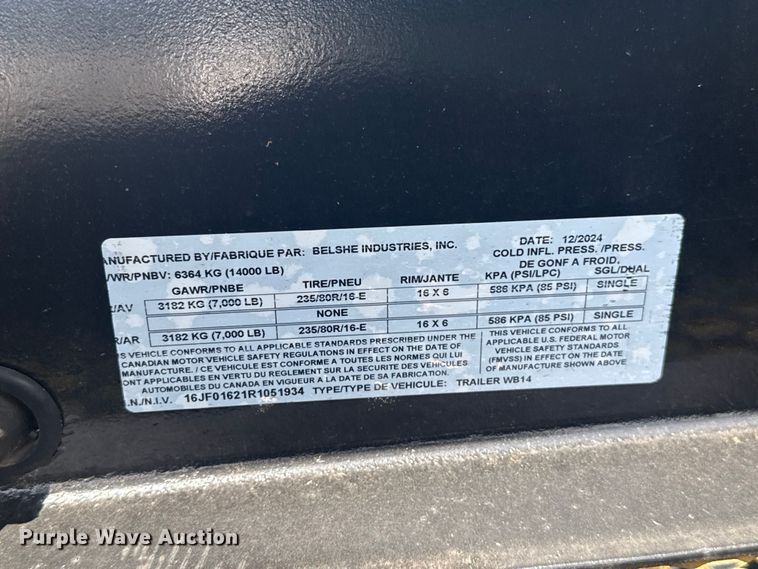 image for item ET6177 2024 Belshe WB14 utility trailer