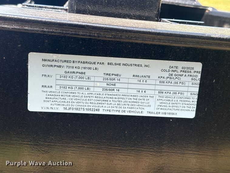 image for item ET6178 2025 Belshe WB16MAX equipment trailer