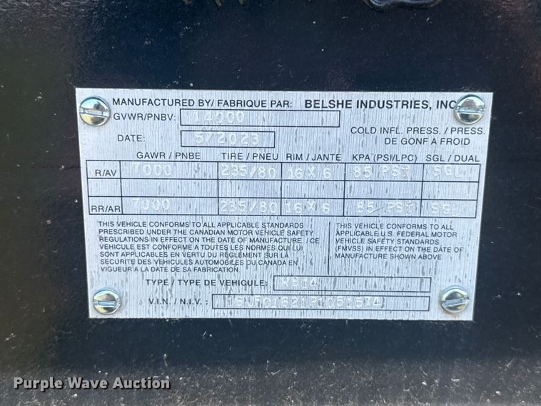 image for item ET6179 2023 Belshe WB14 equipment trailer