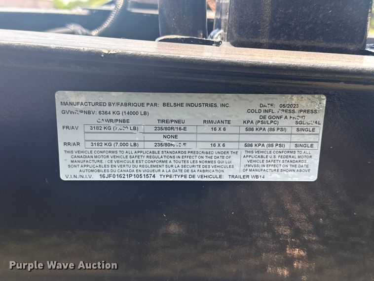 image for item ET6179 2023 Belshe WB14 equipment trailer