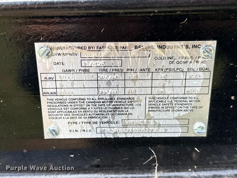 image for item ET6180 2025 Belshe WB14CX equipment trailer