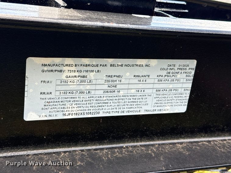 image for item ET6180 2025 Belshe WB14CX equipment trailer