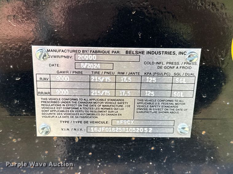 image for item ET6181 2024 Belshe BF9CX equipment trailer