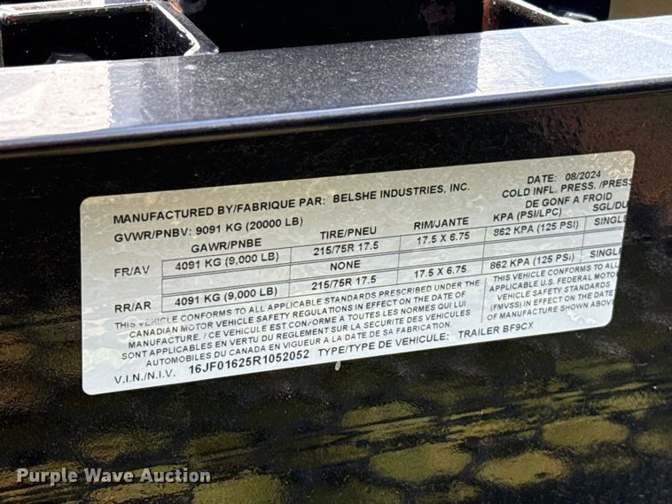 image for item ET6181 2024 Belshe BF9CX equipment trailer