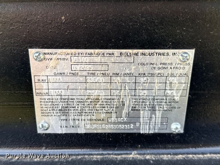 image for item ET6182 2025 Belshe WB14CX equipment trailer