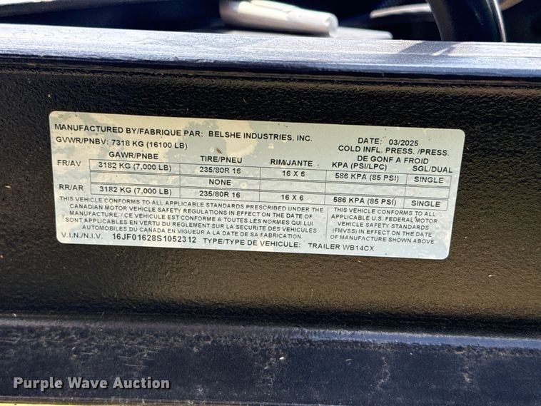 image for item ET6182 2025 Belshe WB14CX equipment trailer