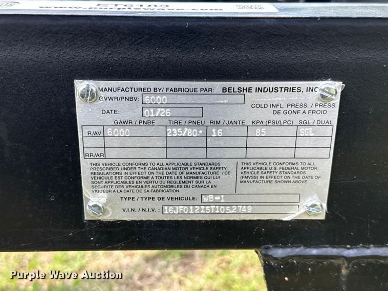 image for item ET6183 2024 Belshe WB-1 tilt deck equipment trailer